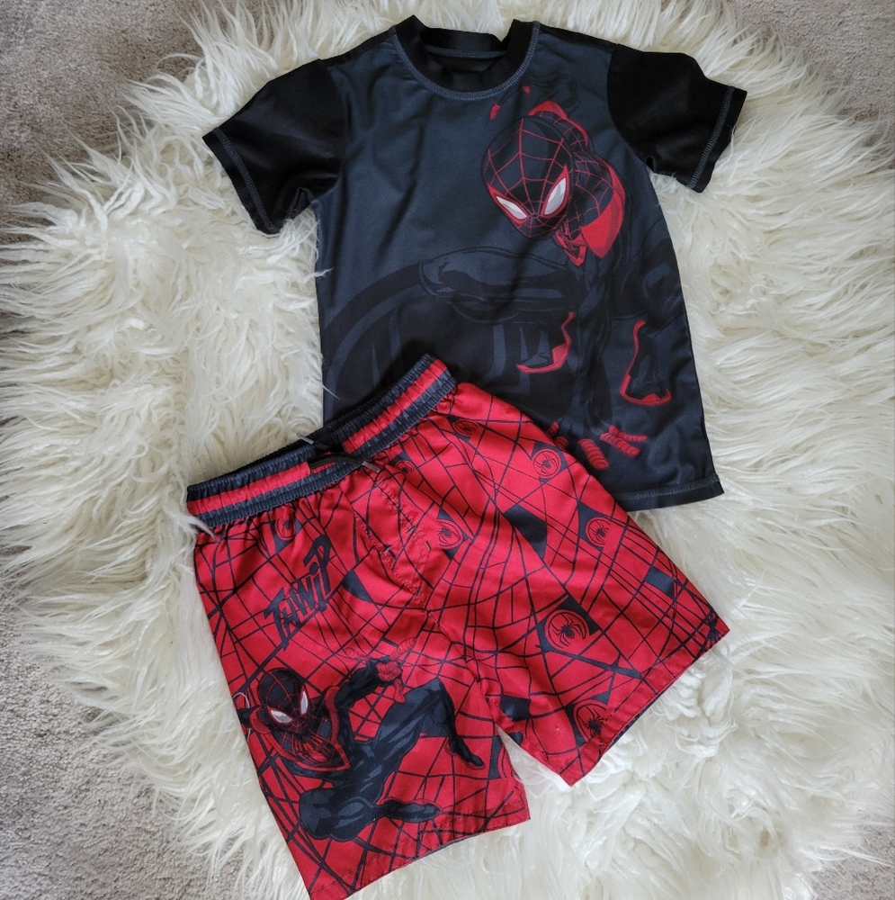 Spider-Man Rash Guard Top and Swim Trunks